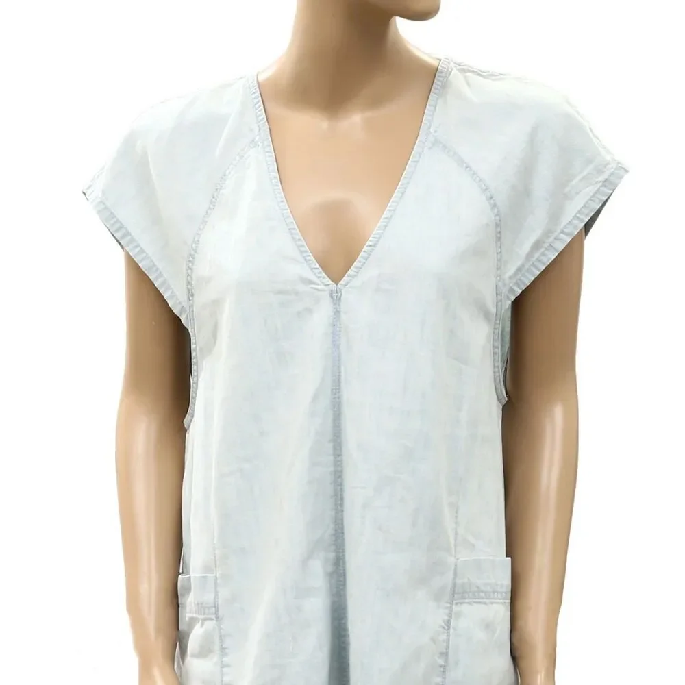 Free People We The Free Fall Denim Romper V-Neck Oversized Cotton Water S 288819